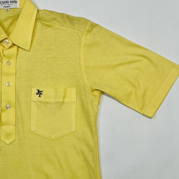 Jacques Fath Polo Shirt Mens Small Yellow Paris Boutique JF Pocket Retro Mod 60s - Picture 2 of 9